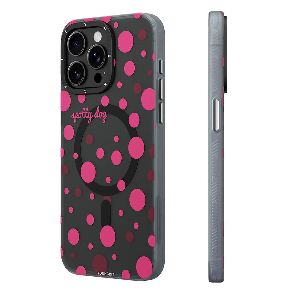Apple iPhone 13 Pro Max Kılıf M-safe Şarj Özellikli Polka Dot Desenli Youngkit Spots Serisi Kapak