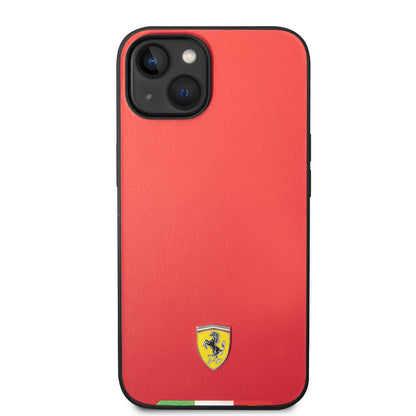 Apple iPhone 14 Kılıf Ferrari Orjinal Lisanslı PU Deri İtalyan Bayrak Dizayn Kapak