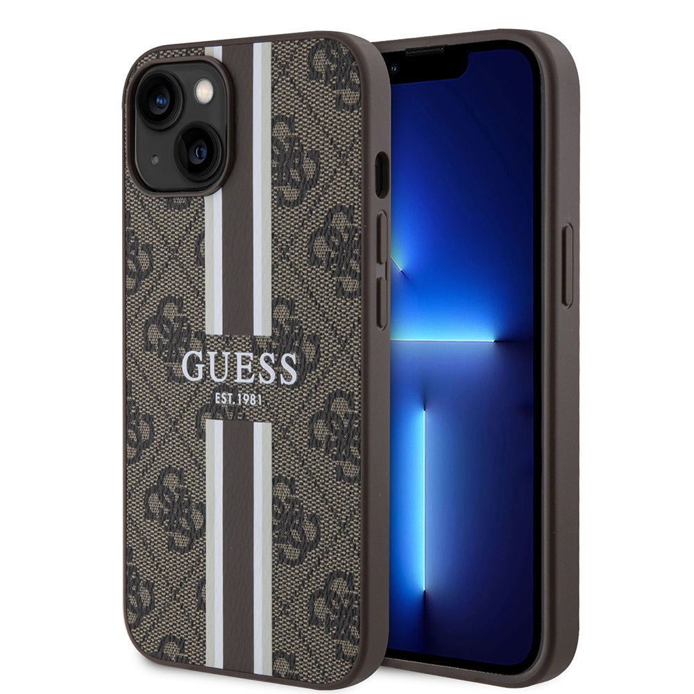 Apple iPhone 14 Kılıf Guess Orjinal Lisanslı M-safe Şarj Özellikli 4G Şerit Tasarımlı Printed Kapak