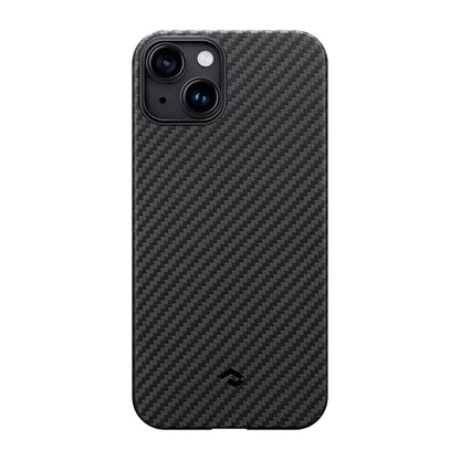 Apple iPhone 14 Kılıf M-safe Şarj Özellikli 1500D Aramid Fiber Pitaka Ultra-Slim Classic Serisi Black-Grey Twill Kapak