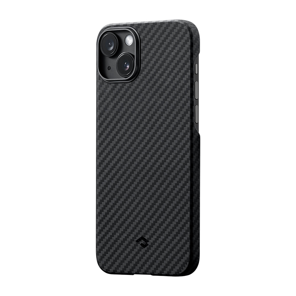 Apple iPhone 14 Kılıf M-safe Şarj Özellikli 1500D Aramid Fiber Pitaka Ultra-Slim Classic Serisi Black-Grey Twill Kapak