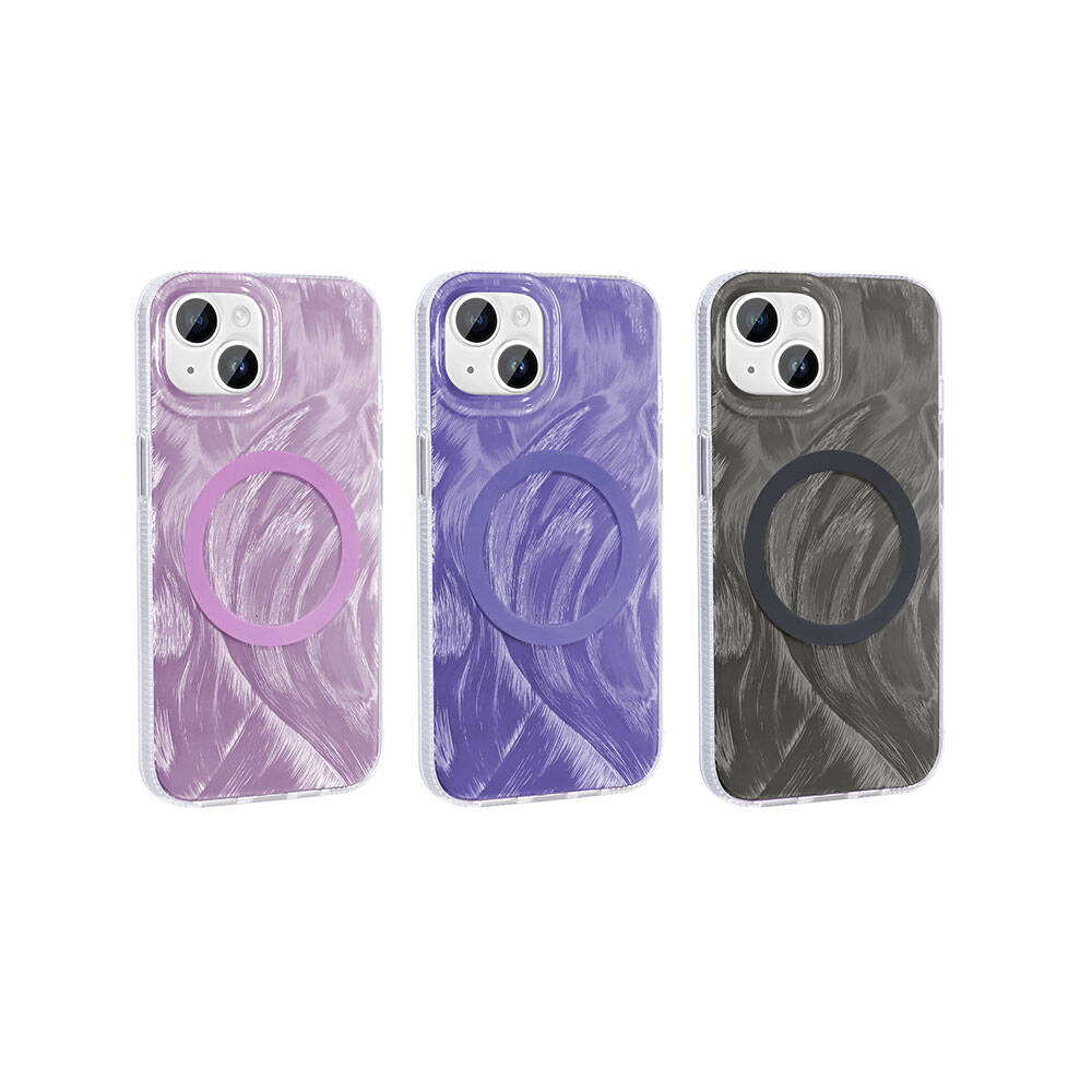 Apple iPhone 14 Kılıf M-safe Şarj Özellikli Fırça Boya Desenli Zore Palet Kapak