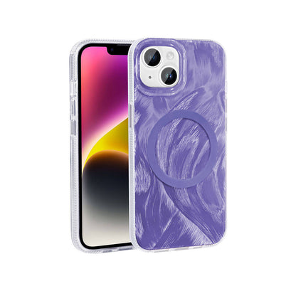 Apple iPhone 14 Kılıf M-safe Şarj Özellikli Fırça Boya Desenli Zore Palet Kapak