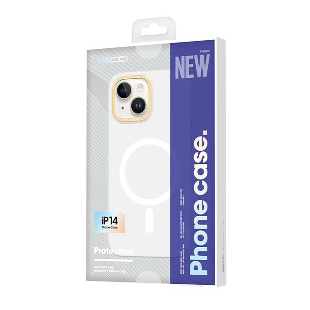 Apple iPhone 14 Kılıf M-safe Şarj Özellikli Metal Kamera Çerçeveli Recci Glaze Serisi Kapak