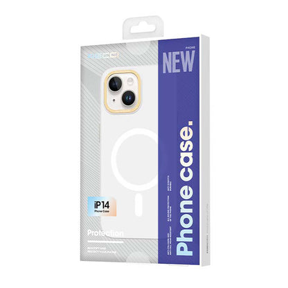 Apple iPhone 14 Kılıf M-safe Şarj Özellikli Metal Kamera Çerçeveli Recci Glaze Serisi Kapak