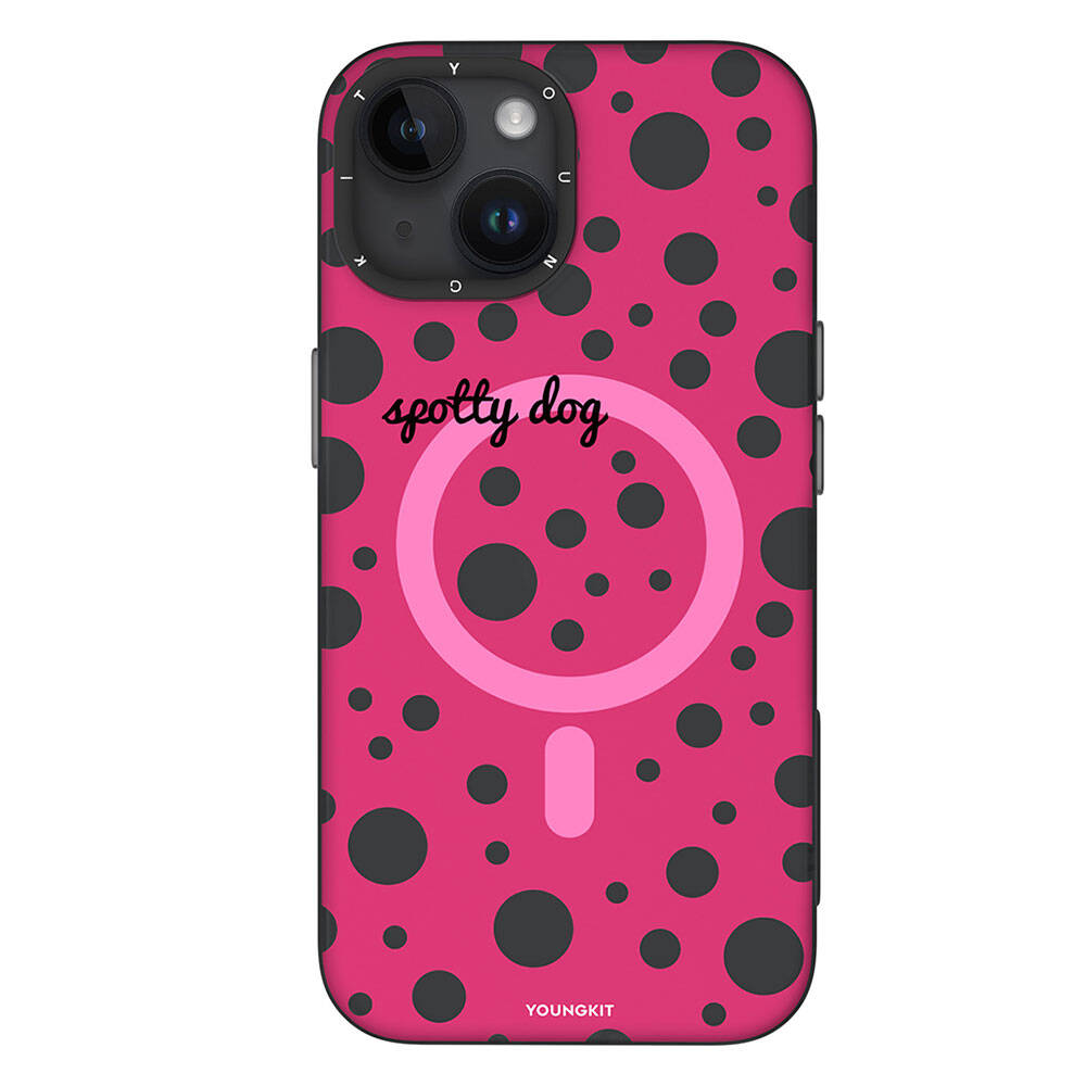 Apple iPhone 14 Kılıf M-safe Şarj Özellikli Polka Dot Desenli Youngkit Spots Serisi Kapak