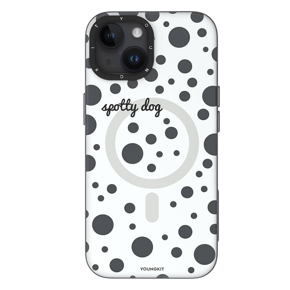 Apple iPhone 14 Kılıf M-safe Şarj Özellikli Polka Dot Desenli Youngkit Spots Serisi Kapak
