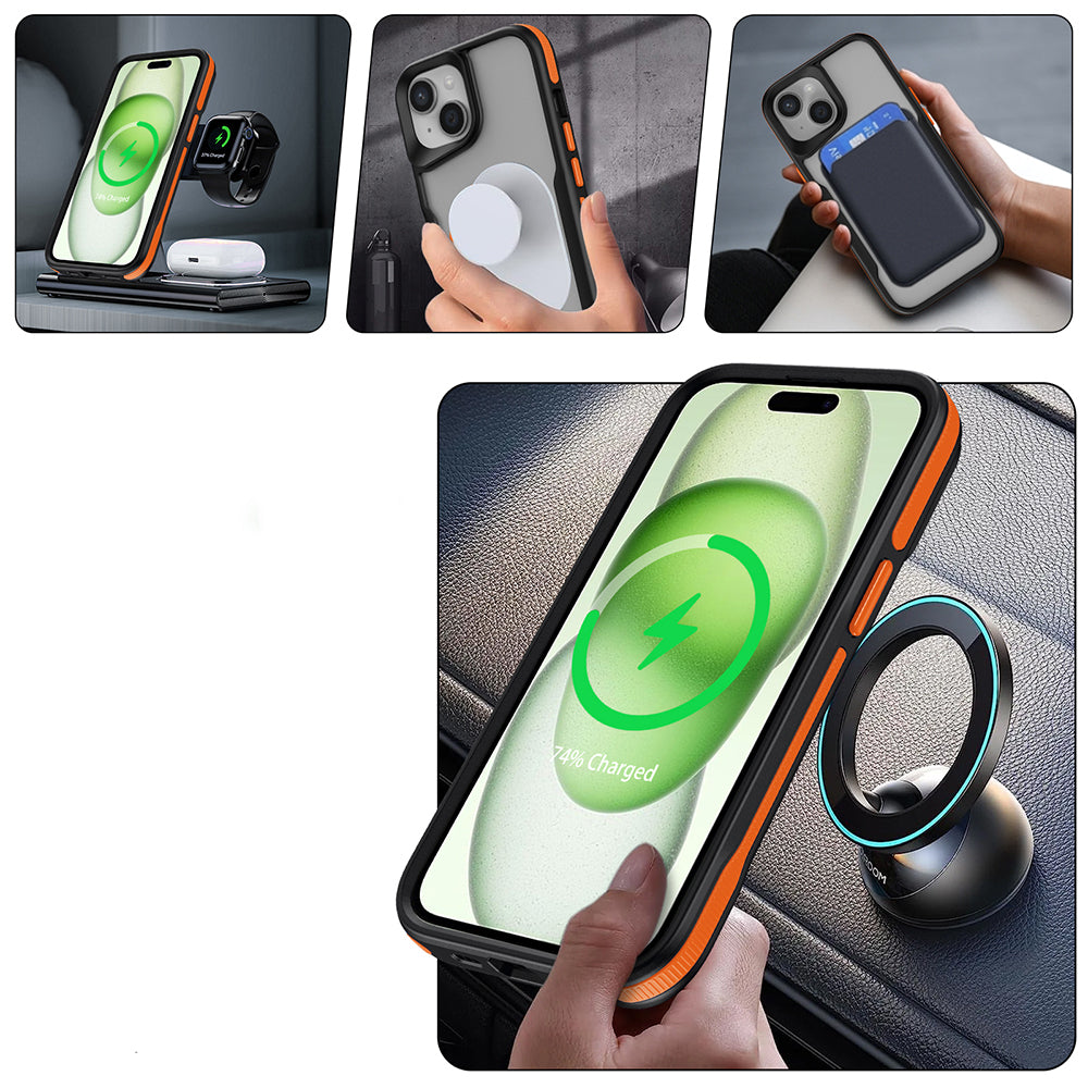 Apple iPhone 14 Kılıf M-safe Şarj Özellikli Renkli Kenar Airbag Şeritli Zore Lamer Kapak