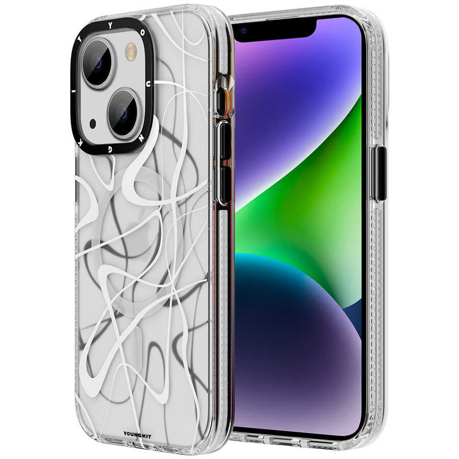 Apple iPhone 14 Kılıf M-safe Şarj Özellikli Youngkit Water-Ink Serisi Kapak