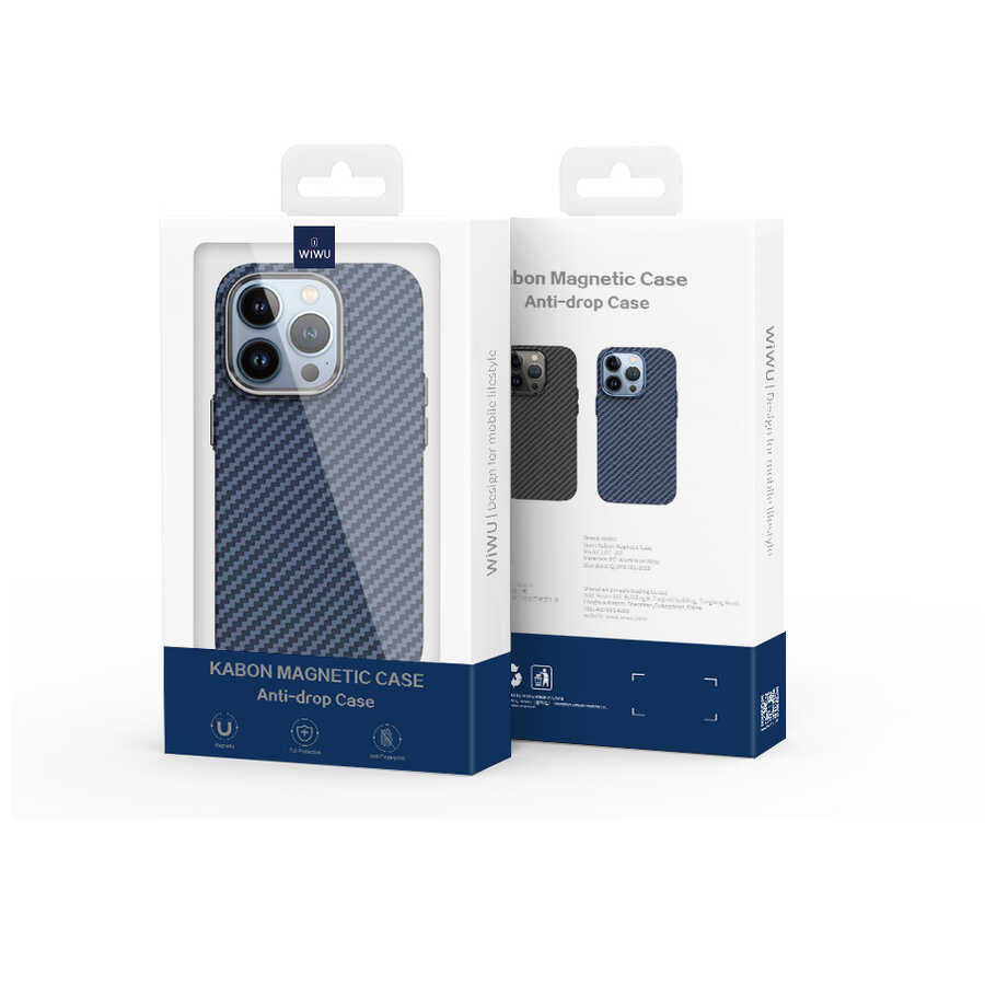 Apple iPhone 14 Kılıf ​​​​​Wiwu Karbon Fiber Görünümlü M-safe Wireless Şarj Özellikli Kabon Kapak