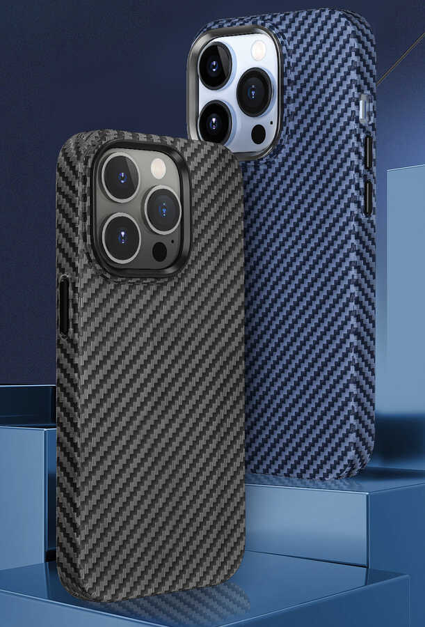 Apple iPhone 14 Kılıf ​​​​​Wiwu Karbon Fiber Görünümlü M-safe Wireless Şarj Özellikli Kabon Kapak