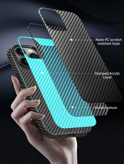 Apple iPhone 14 Kılıf ​​​​​Wiwu Karbon Fiber Görünümlü M-safe Wireless Şarj Özellikli Kabon Kapak