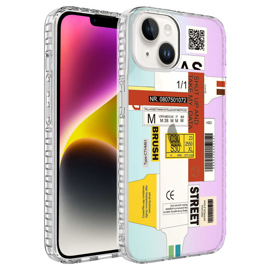 Apple iPhone 14 Plus Kılıf Airbag Kenarlı Renkli Desenli Silikon Zore Elegans Kapak