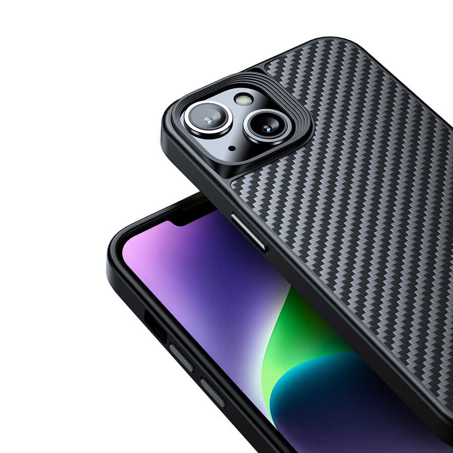 Apple iPhone 14 Plus Kılıf Aramid Karbon Fiber M-safe Özellikli Wlons Radison Kapak