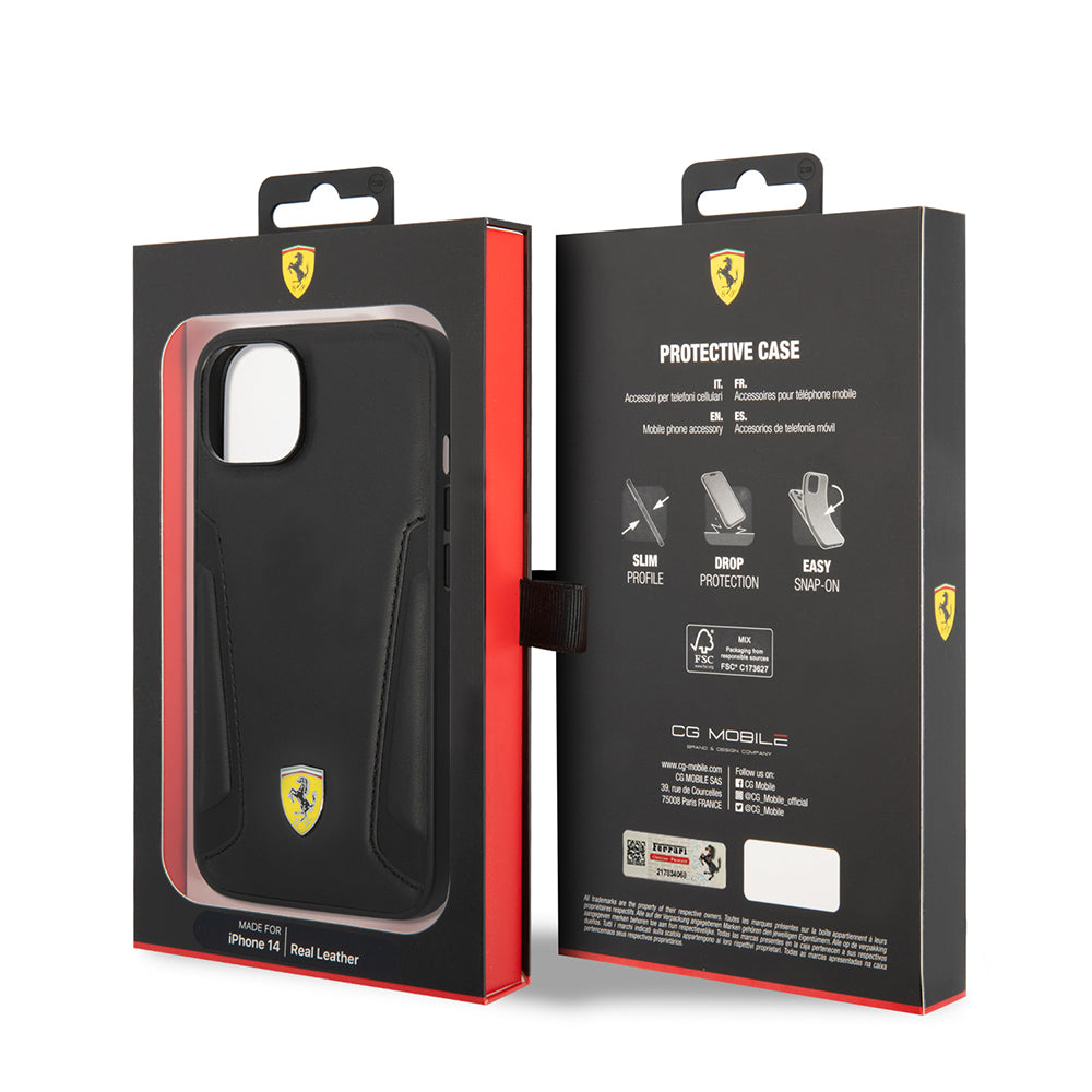 Apple iPhone 14 Plus Kılıf Ferrari Orjinal Lisanslı M-safe Şarj Özellikli Deri Kenarları Damgalı Dizayn Kapak