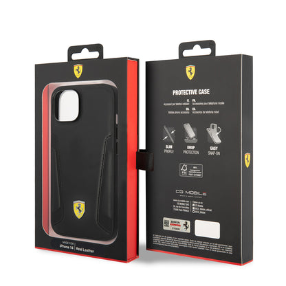 Apple iPhone 14 Plus Kılıf Ferrari Orjinal Lisanslı M-safe Şarj Özellikli Deri Kenarları Damgalı Dizayn Kapak