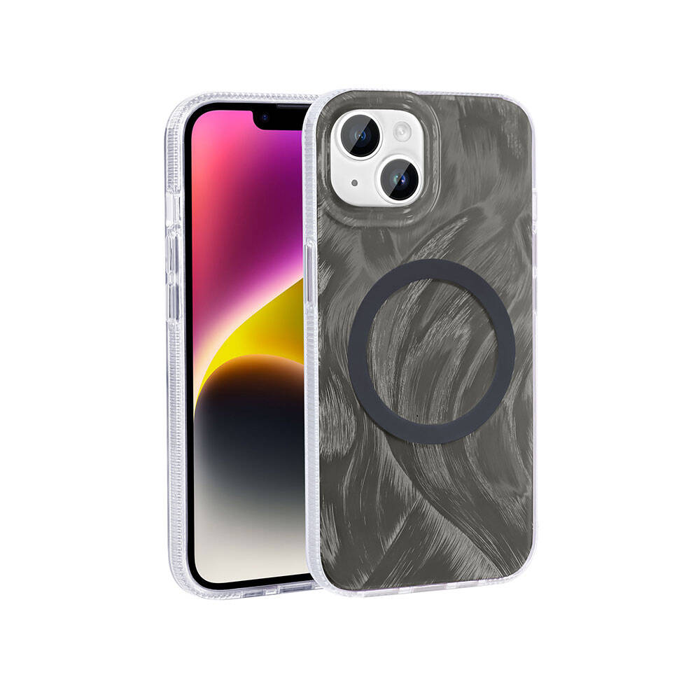 Apple iPhone 14 Plus Kılıf M-safe Şarj Özellikli Fırça Boya Desenli Zore Palet Kapak