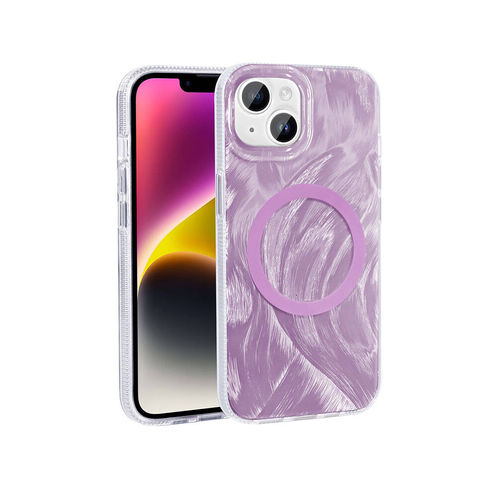 Apple iPhone 14 Plus Kılıf M-safe Şarj Özellikli Fırça Boya Desenli Zore Palet Kapak