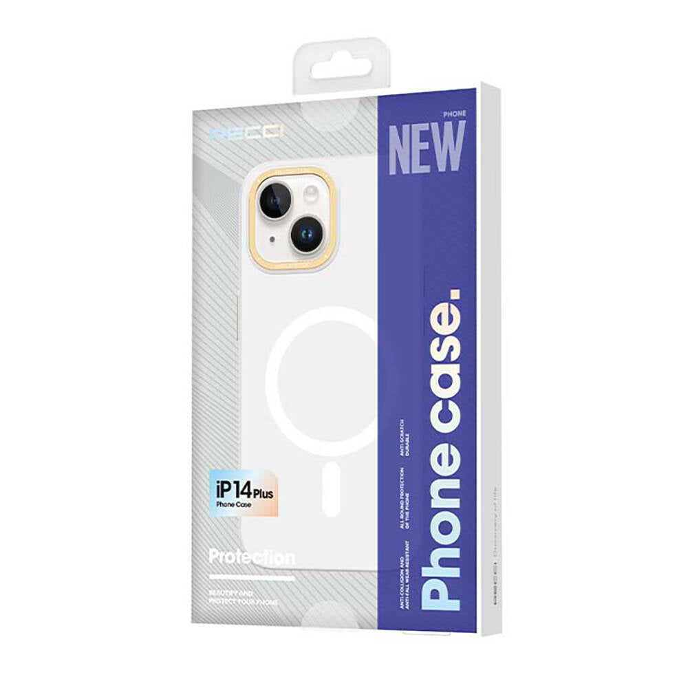 Apple iPhone 14 Plus Kılıf M-safe Şarj Özellikli Metal Kamera Çerçeveli Recci Glaze Serisi Kapak