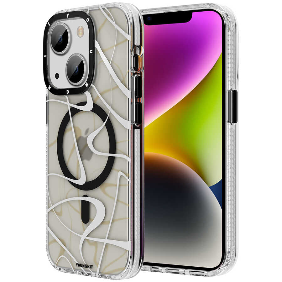 Apple iPhone 14 Plus Kılıf M-safe Şarj Özellikli Youngkit Water-Ink Serisi Kapak