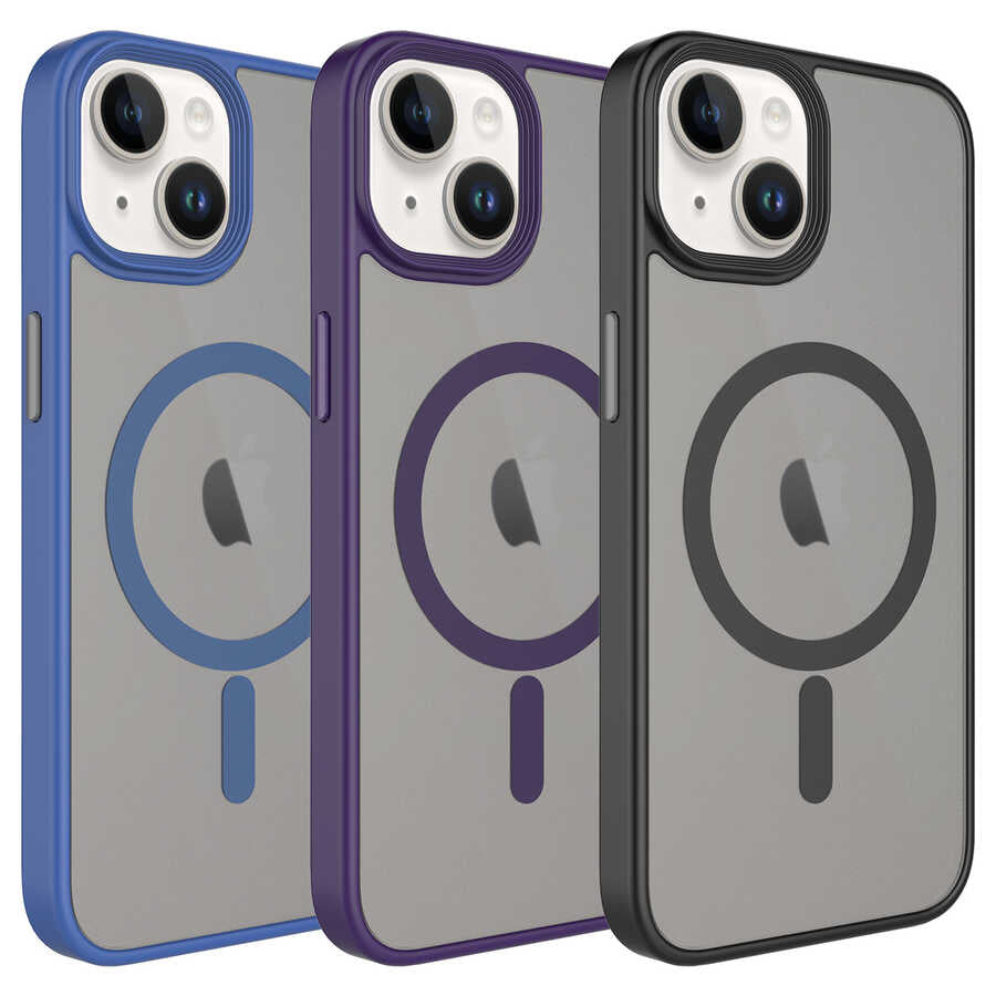 Apple iPhone 14 Plus Kılıf Mat Arka Yüzey Wireless Şarj Özellikli Zore Flet M-safe Kapak