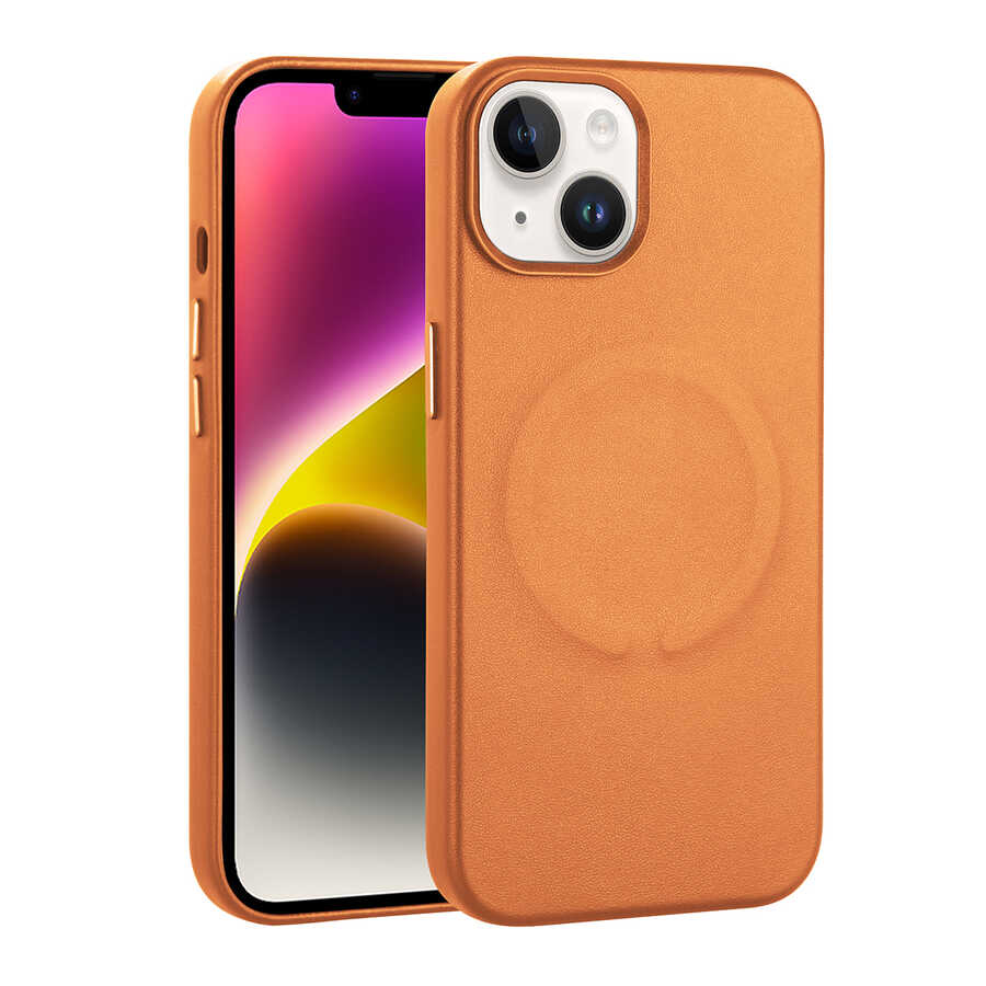 Apple iPhone 14 Plus Kılıf PU Deri M-safe Wireless Şarj Özellikli Zore Derix Kapak