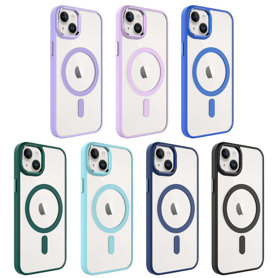 Apple iPhone 14 Plus Kılıf Wireless Şarj Özellikli Zore Krom M-safe Silikon Kapak