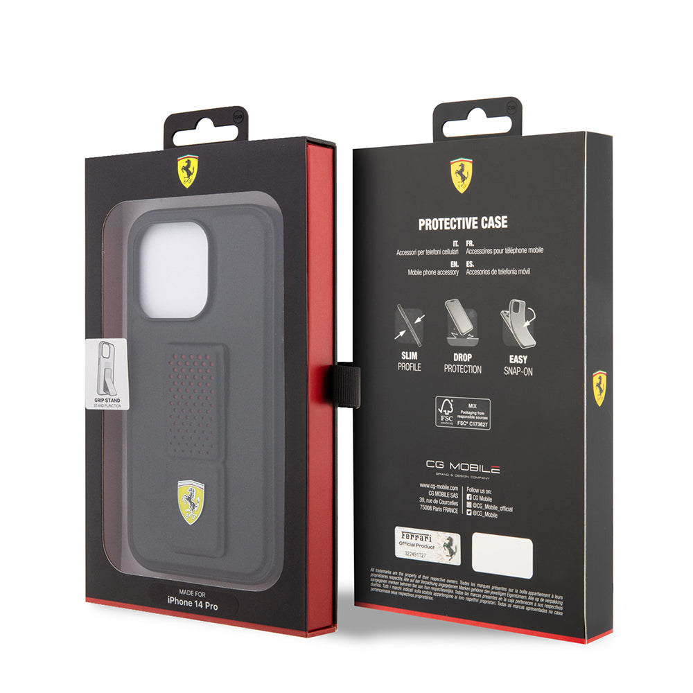 Apple iPhone 14 Pro Kılıf Ferrari Orjinal Lisanlı Klasik Metal Logolu Delikli Standlı Deri Kapak