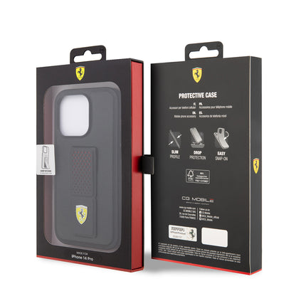 Apple iPhone 14 Pro Kılıf Ferrari Orjinal Lisanlı Klasik Metal Logolu Delikli Standlı Deri Kapak