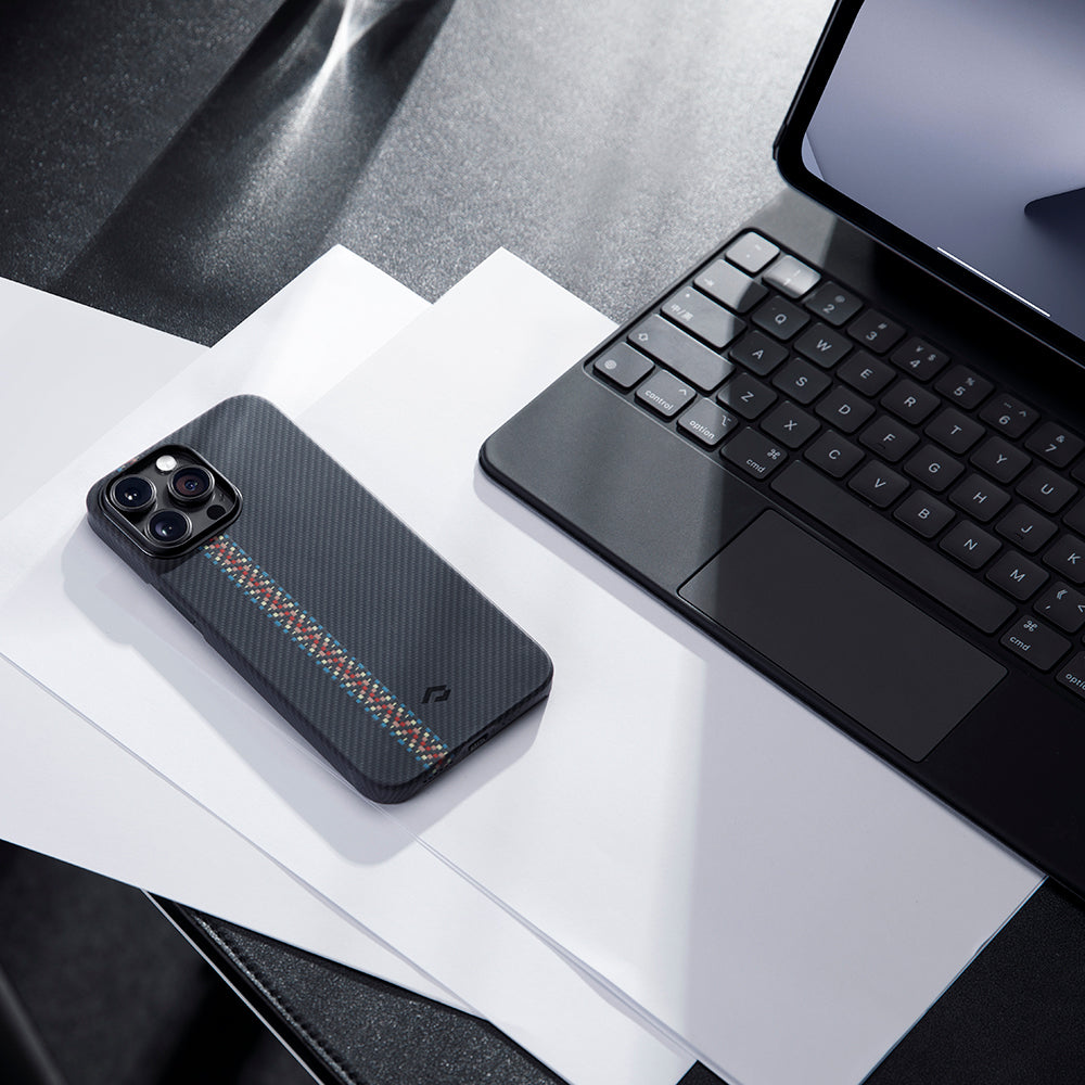 Apple iPhone 14 Pro Kılıf M-safe Şarj Özellikli 600D Aramid Fiber Pitaka Tactile Woven Orchestra Serisi Rhapsody Kapak