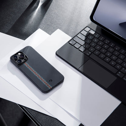 Apple iPhone 14 Pro Kılıf M-safe Şarj Özellikli 600D Aramid Fiber Pitaka Tactile Woven Orchestra Serisi Rhapsody Kapak