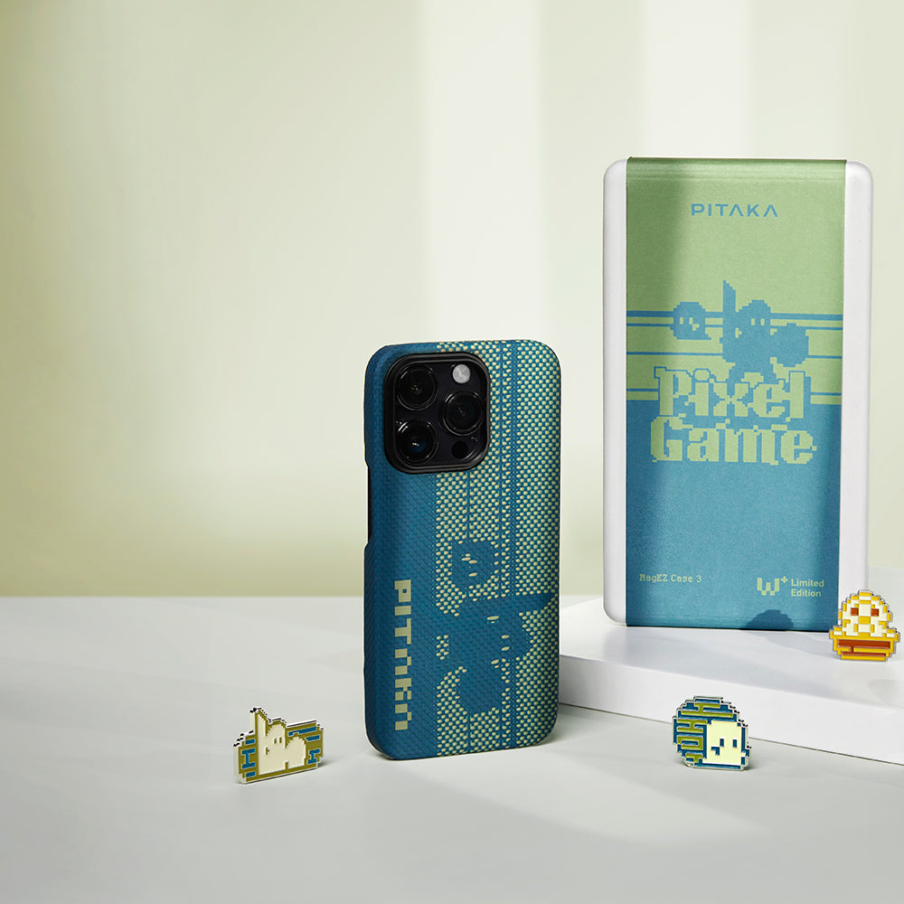 Apple iPhone 14 Pro Kılıf M-safe Şarj Özellikli Aramid Fiber Pitaka Tactile Woven Pixel Game Kapak