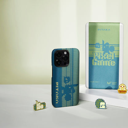 Apple iPhone 14 Pro Kılıf M-safe Şarj Özellikli Aramid Fiber Pitaka Tactile Woven Pixel Game Kapak