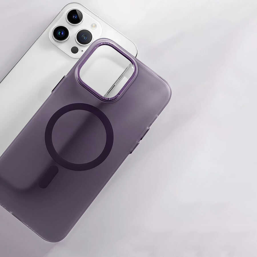 Apple iPhone 14 Pro Kılıf M-safe Şarj Özellikli Buzlu Sert PC Zore Tuval Kapak