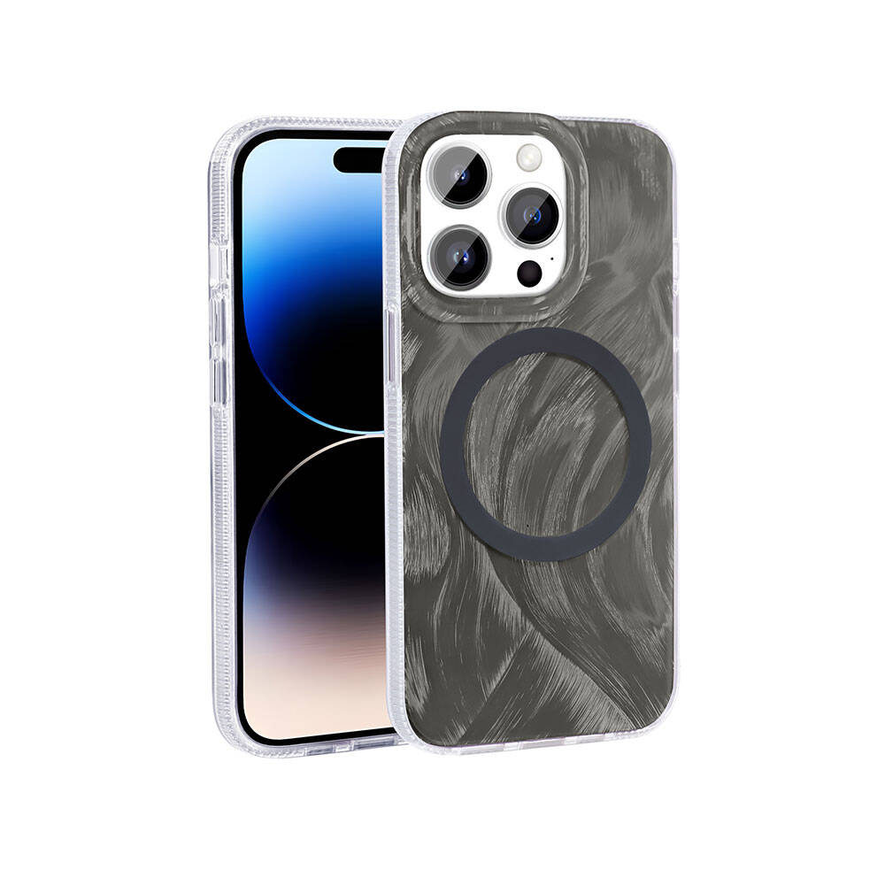 Apple iPhone 14 Pro Kılıf M-safe Şarj Özellikli Fırça Boya Desenli Zore Palet Kapak