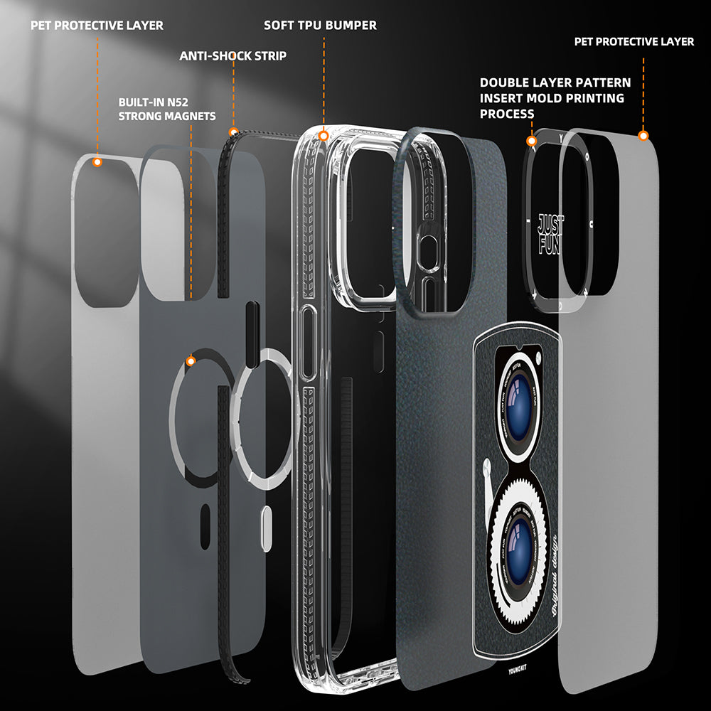 Apple iPhone 14 Pro Kılıf M-safe Şarj Özellikli Lens Figürlü YoungKit Art Film Serisi Kapak