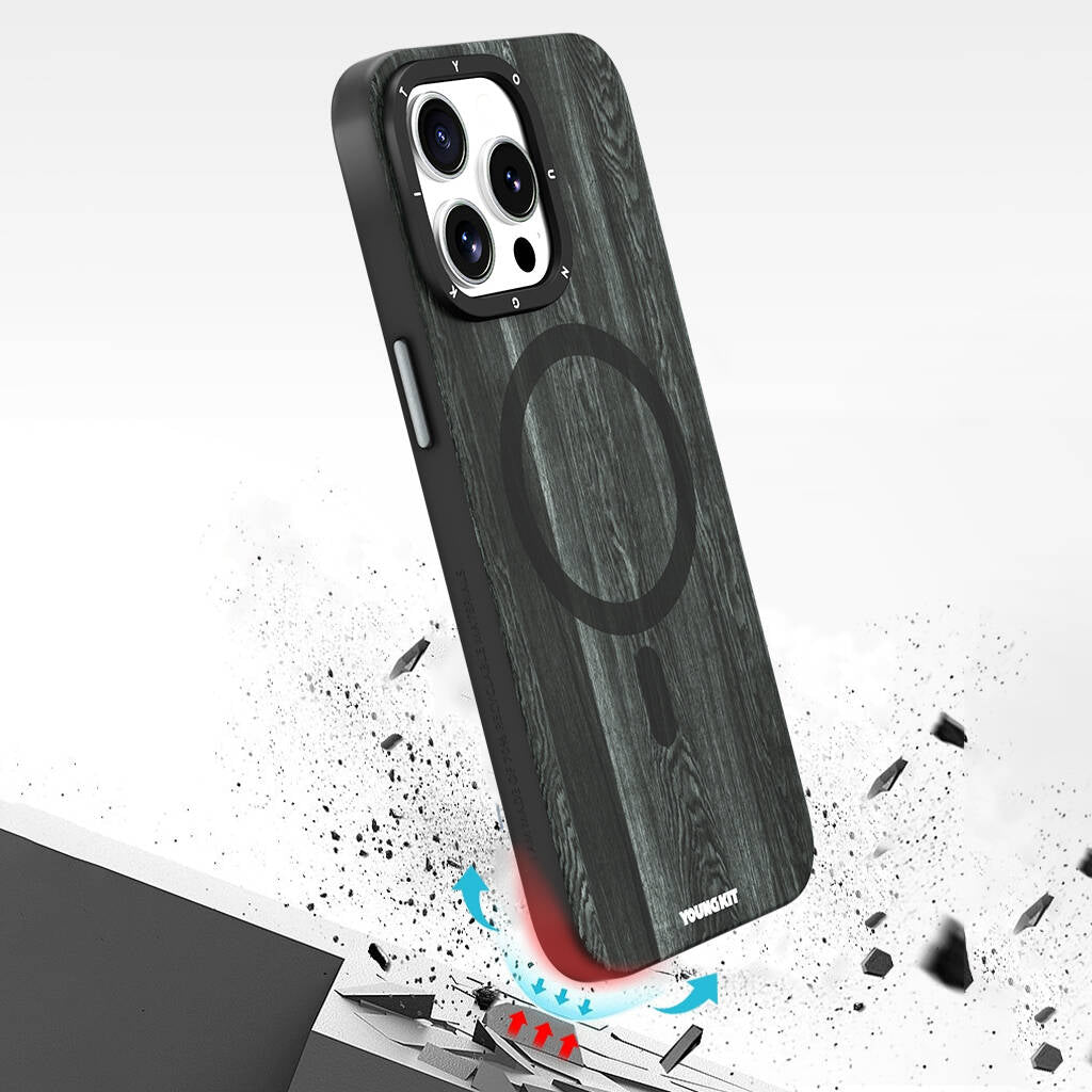 Apple iPhone 14 Pro Kılıf M-safe Şarj Özellikli Sararmaya Dayanıklı Youngkit Wood Forest Serisi Kapak