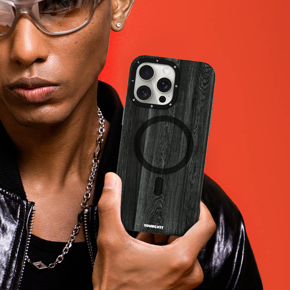 Apple iPhone 14 Pro Kılıf M-safe Şarj Özellikli Sararmaya Dayanıklı Youngkit Wood Forest Serisi Kapak