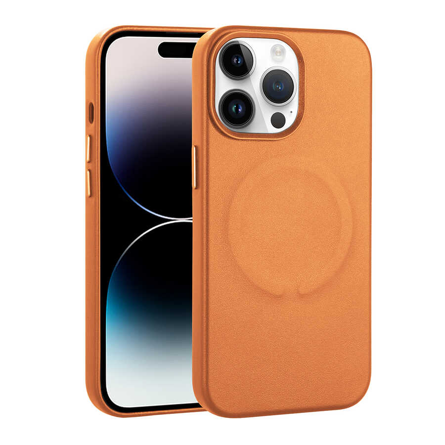 Apple iPhone 14 Pro Kılıf PU Deri M-safe Wireless Şarj Özellikli Zore Derix Kapak