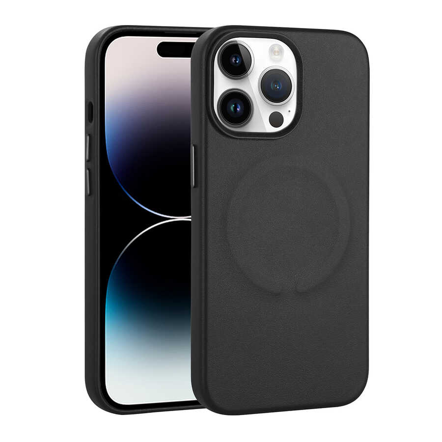 Apple iPhone 14 Pro Kılıf PU Deri M-safe Wireless Şarj Özellikli Zore Derix Kapak