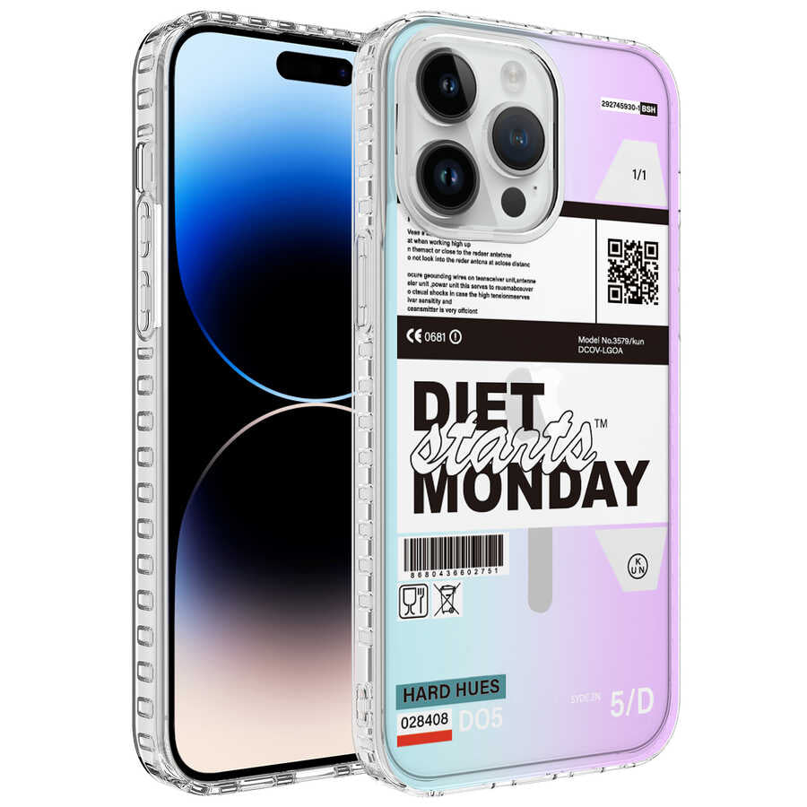 Apple iPhone 14 Pro Max Kılıf Airbag Kenarlı Renkli Desenli Silikon Zore Elegans Kapak