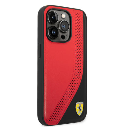 Apple iPhone 14 Pro Max Kılıf Ferrari Orjinal Lisanslı Metal Logolu Deri Delikli Dikişli Dizayn Kapak