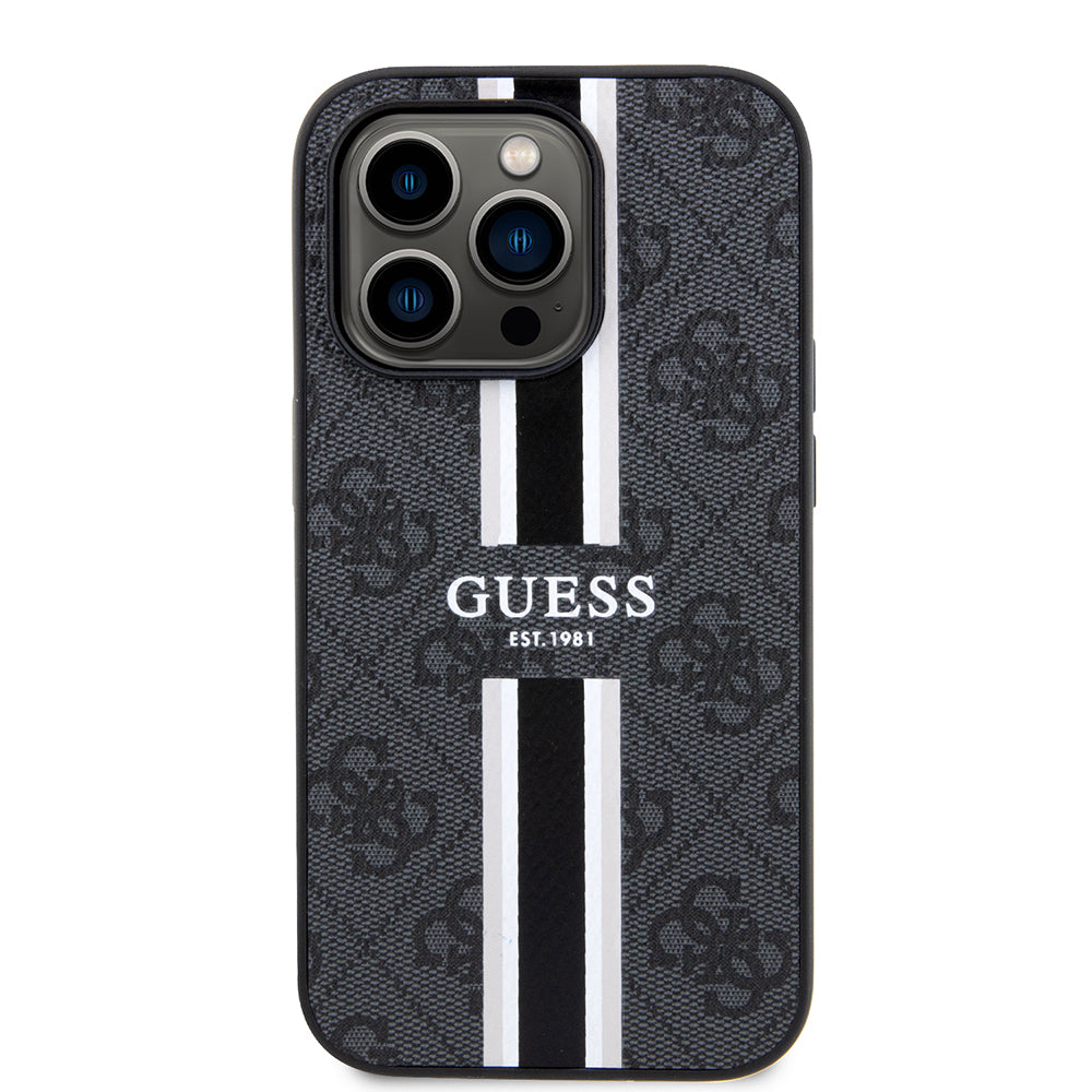 Apple iPhone 14 Pro Max Kılıf Guess Orjinal Lisanslı M-safe Şarj Özellikli 4G Şerit Tasarımlı Printed Kapak