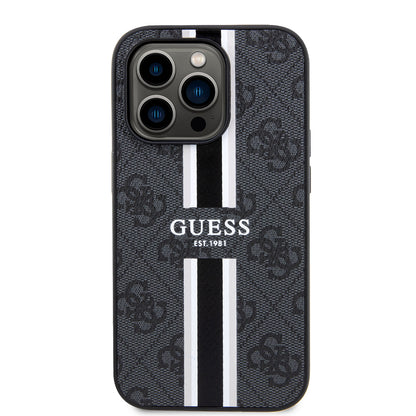 Apple iPhone 14 Pro Max Kılıf Guess Orjinal Lisanslı M-safe Şarj Özellikli 4G Şerit Tasarımlı Printed Kapak