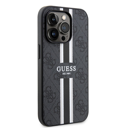 Apple iPhone 14 Pro Max Kılıf Guess Orjinal Lisanslı M-safe Şarj Özellikli 4G Şerit Tasarımlı Printed Kapak