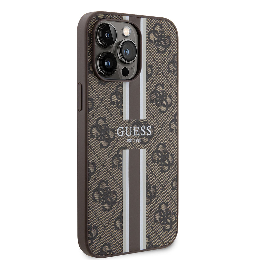 Apple iPhone 14 Pro Max Kılıf Guess Orjinal Lisanslı M-safe Şarj Özellikli 4G Şerit Tasarımlı Printed Kapak