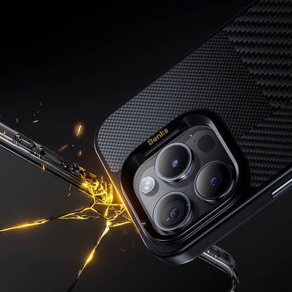 Apple iPhone 14 Pro Max Kılıf M-safe Şarj Özellikli Karbon Fiber Benks Montage Hybrid ArmorPro Kevlar Kapak