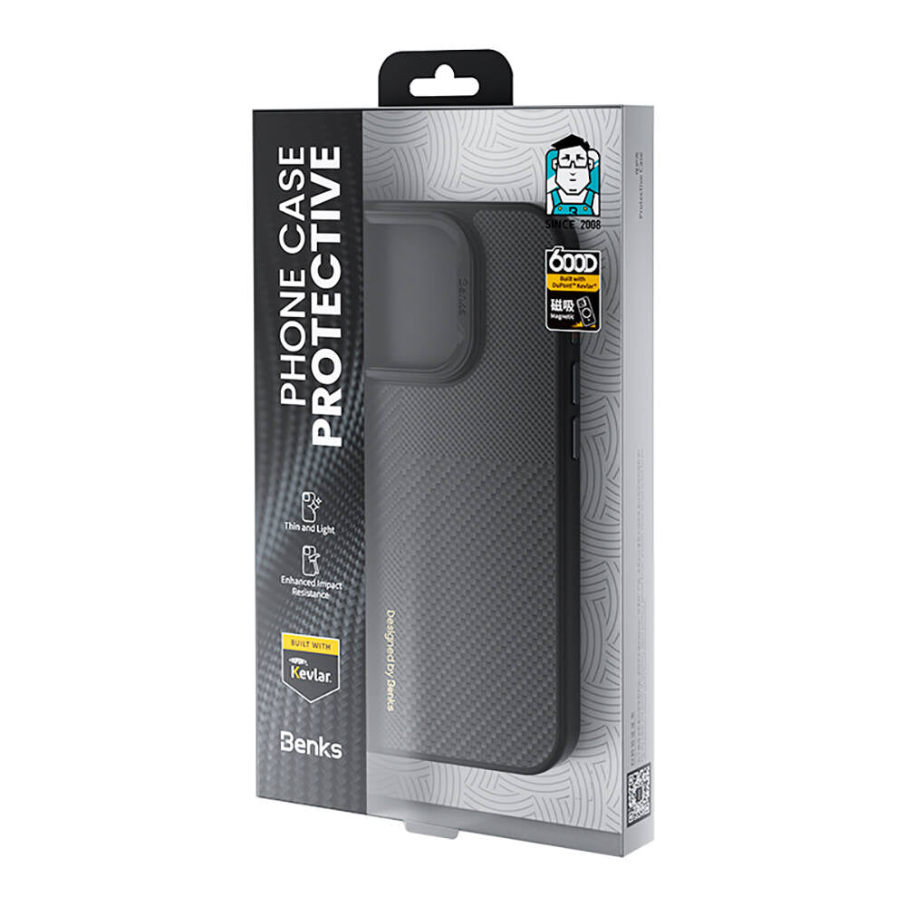 Apple iPhone 14 Pro Max Kılıf M-safe Şarj Özellikli Karbon Fiber Benks Montage Hybrid ArmorPro Kevlar Kapak