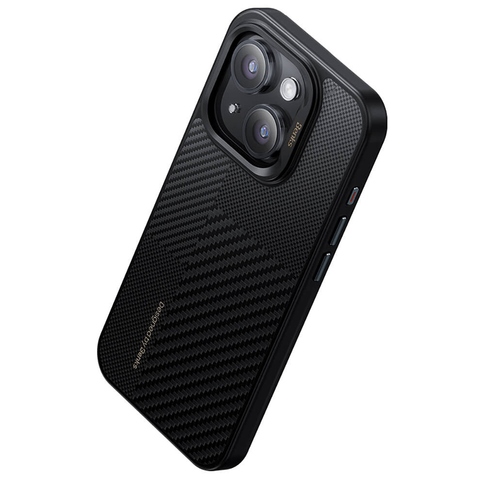 Apple iPhone 14 Pro Max Kılıf M-safe Şarj Özellikli Karbon Fiber Benks Montage Hybrid ArmorPro Kevlar Kapak