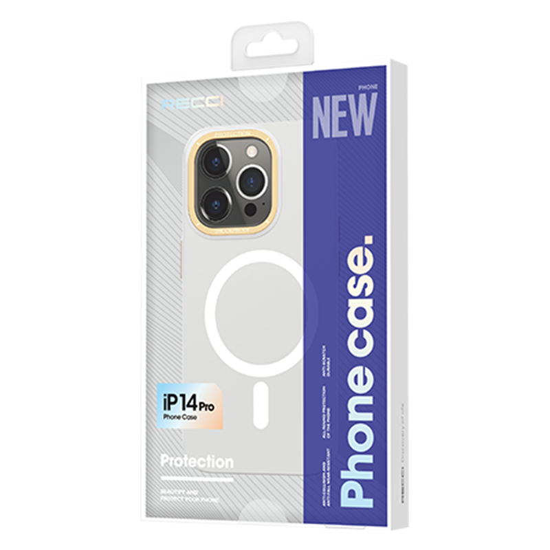 Apple iPhone 14 Pro Max Kılıf M-safe Şarj Özellikli Metal Kamera Çerçeveli Recci Glaze Serisi Kapak